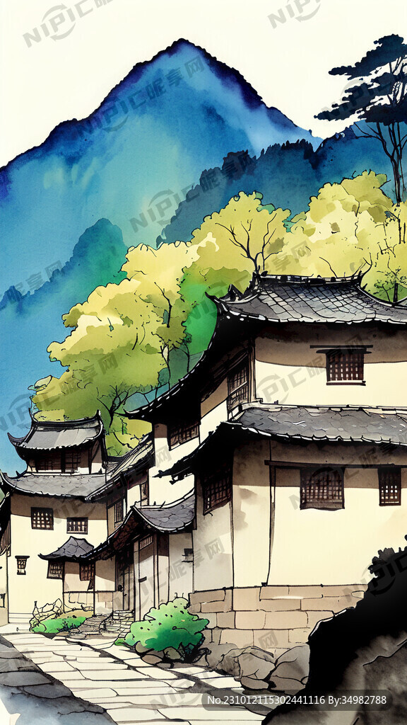 山村 中国 卡通 宫崎骏 清新