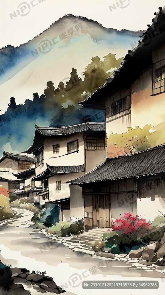 山村 中国 手绘 宫崎骏 清新