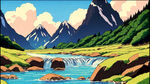 登山，山水，手绘，卡通，宫崎骏，清新