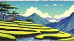 梯田，山水，手绘，卡通，宫崎骏，清新，壁纸
