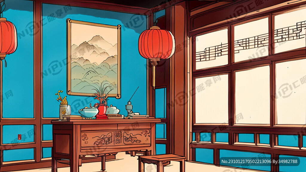 厅堂 中式 家具 手绘 卡通