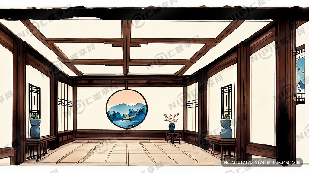 厅堂 中式 家具 手绘 卡通