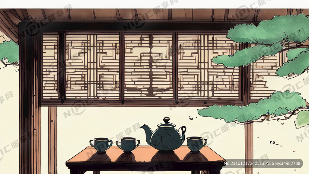 茶式 家具 中式 手绘 卡通