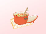 红色锅里的美味食物手绘插画