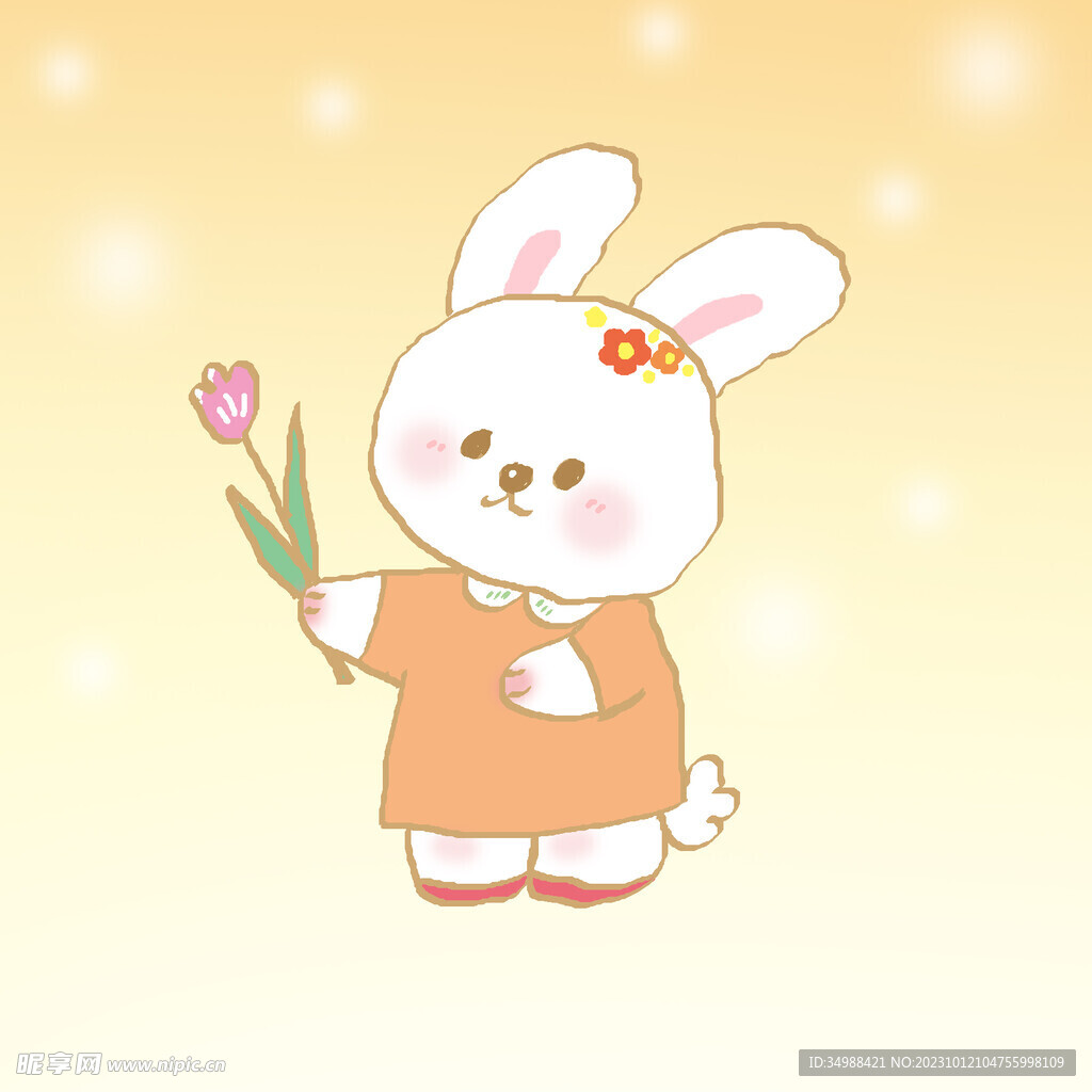 可爱卡通小兔子扁平风卡通插画
