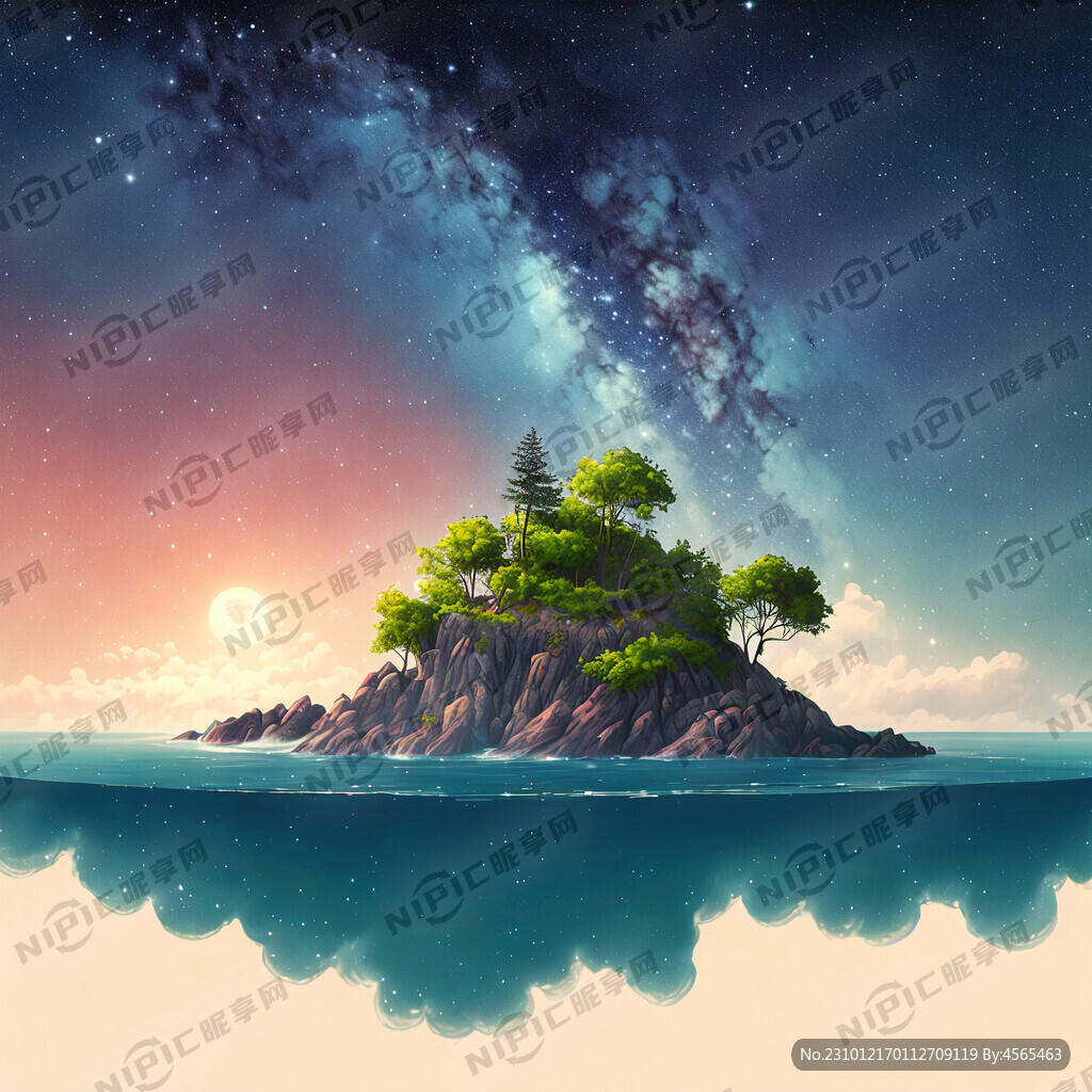 星空下 茫茫大海只有一个小岛