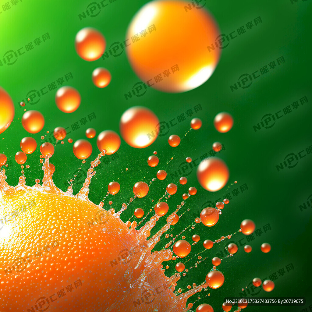 橙子水珠绿色背景光斑真实感