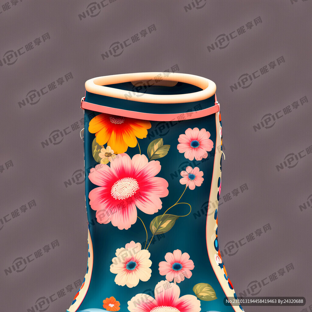 雨鞋 花朵花纹 色彩丰富