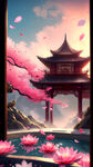 眼镜，游戏梦幻唯美新中式风景，超高清，细节刻画，沐浴在花瓣里满天花瓣，飘渺电影般环境，明亮清晰