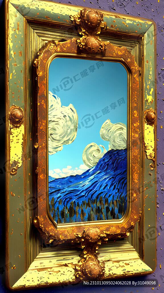 镜子 金色的 镜面锈迹斑斑
