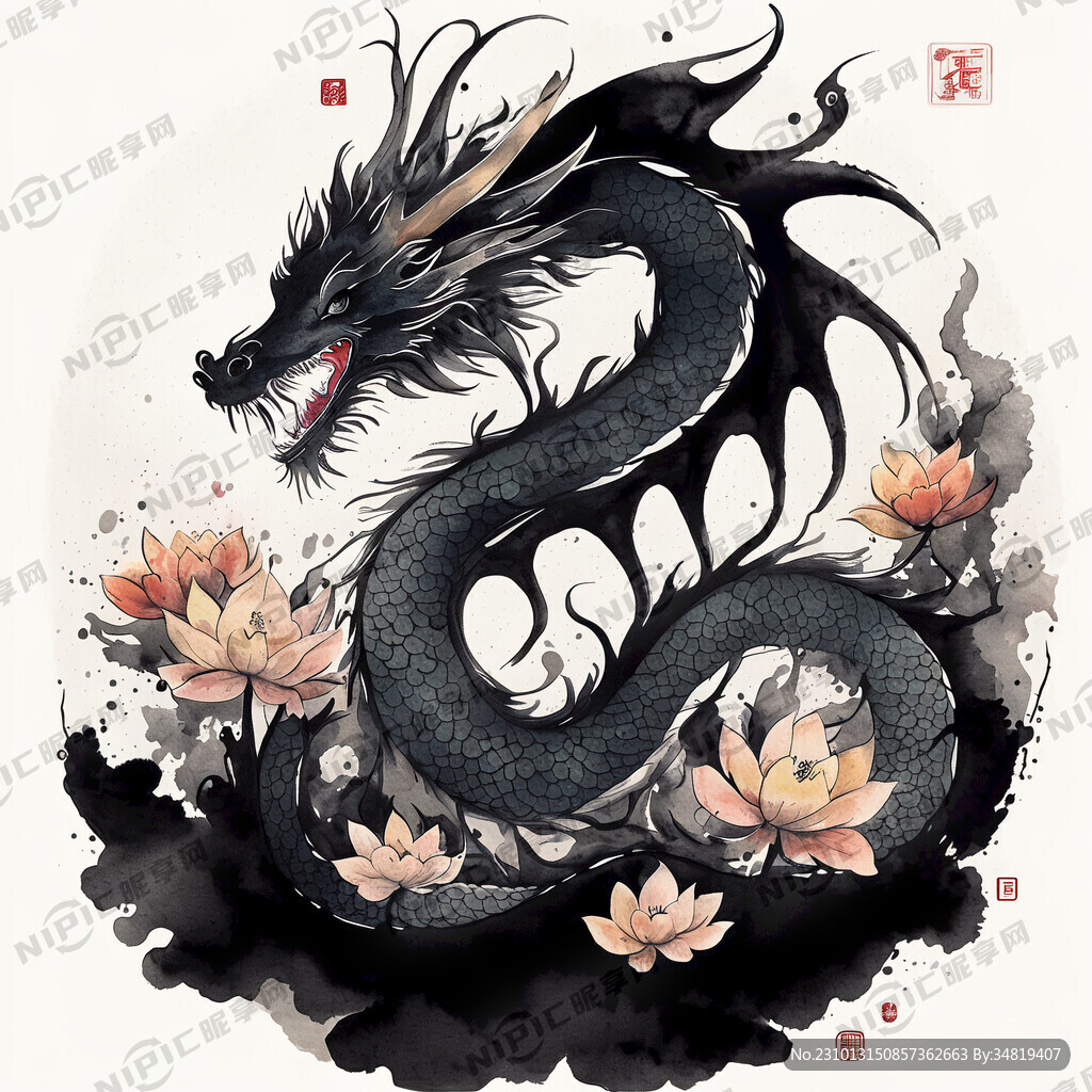 龙年 卡通 可爱 中国风 黑底