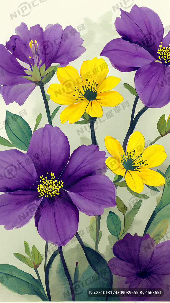 紫色花 绿色叶子 黄色花蕊
