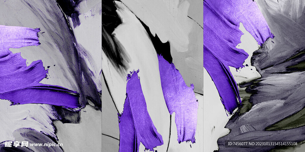 水彩抽象紫色水墨三联画
