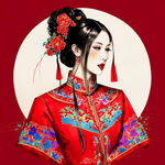 中式新娘秀禾服红色背景