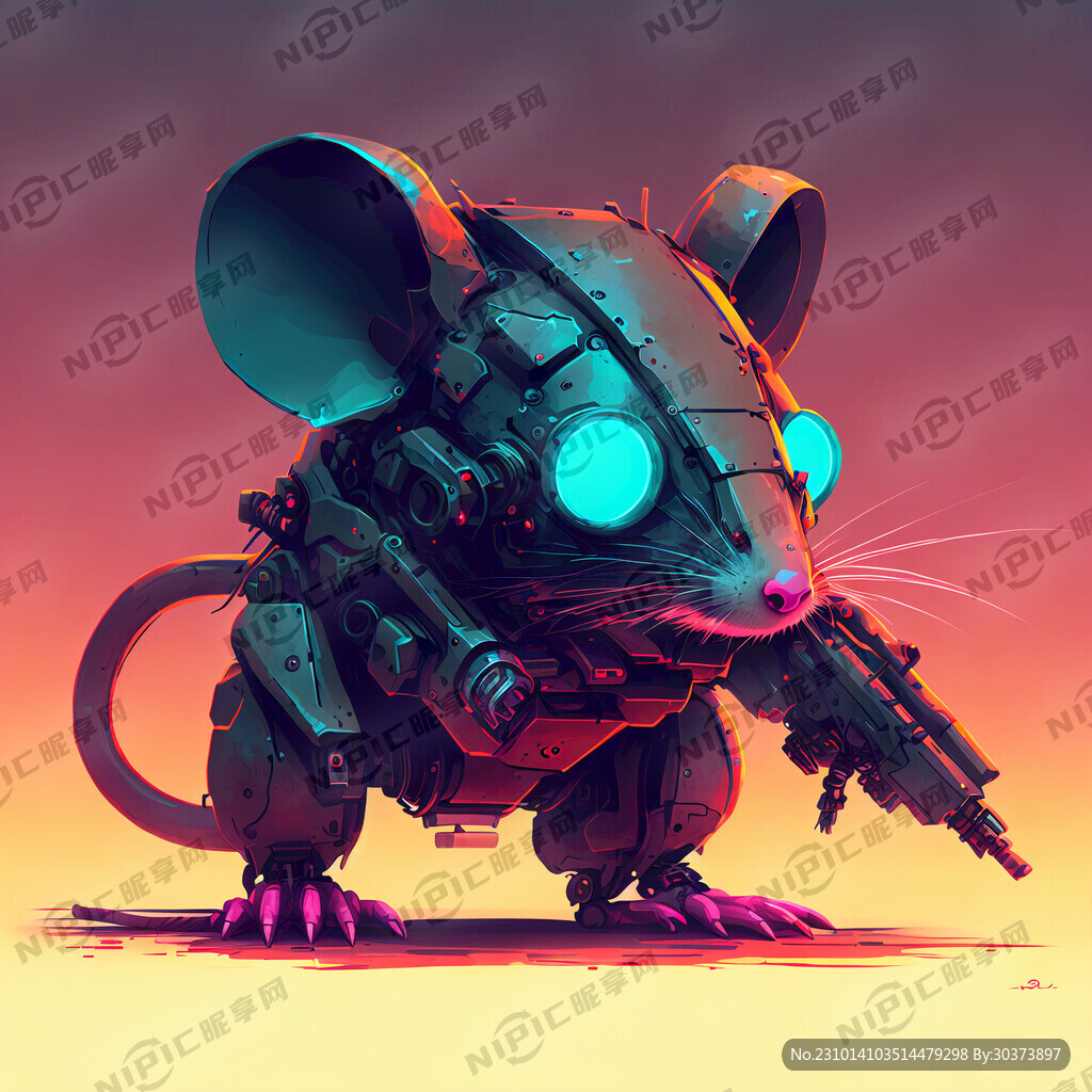 机甲鼠 末日 渐变色 赛博朋克