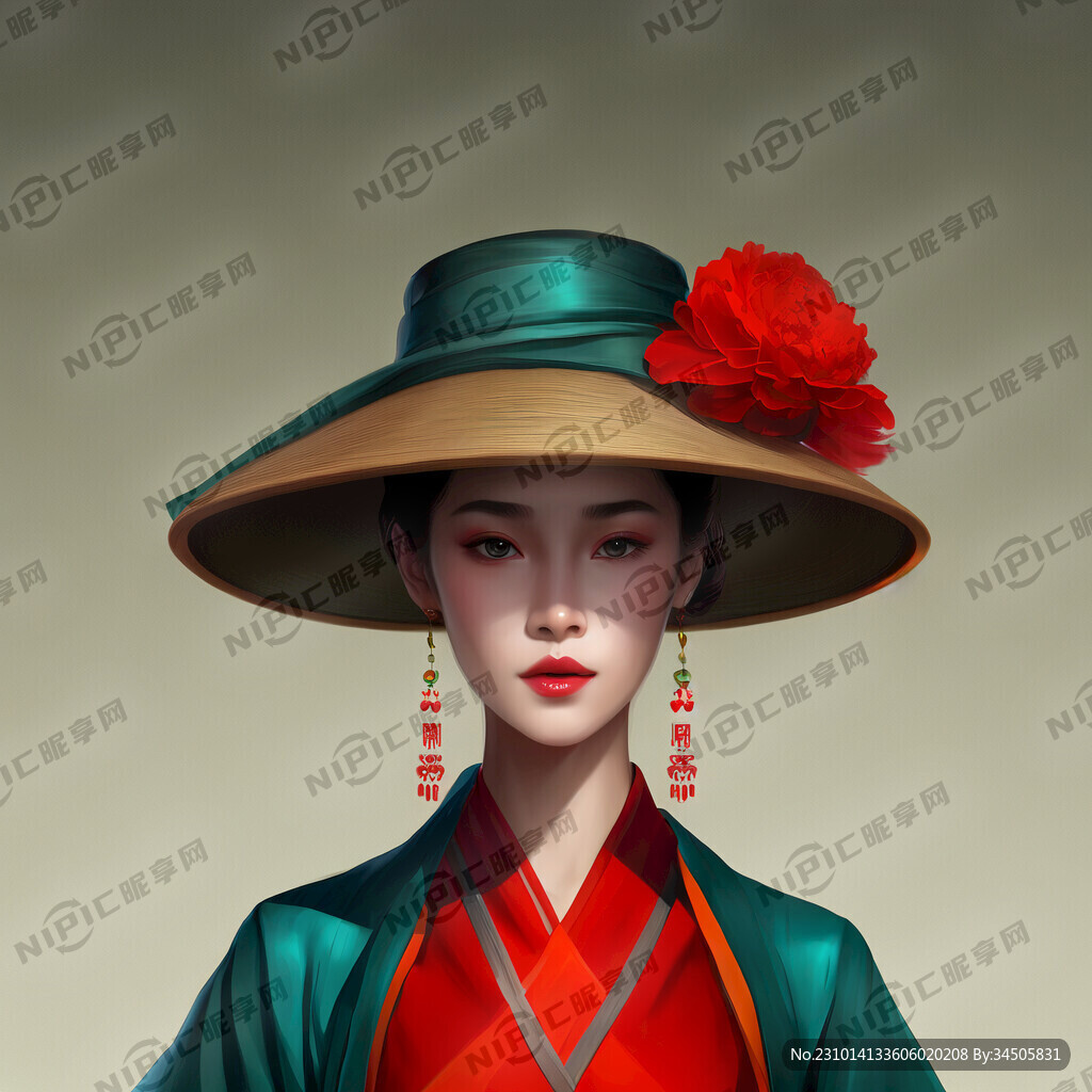 带着帽子的一个时尚女性