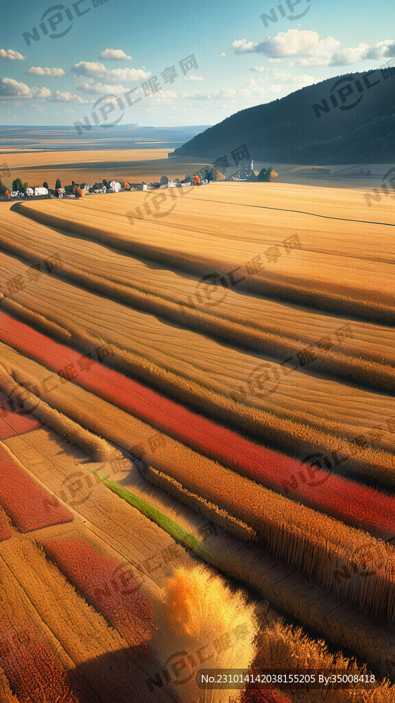 秋天景色 秋收 收割机 无人机