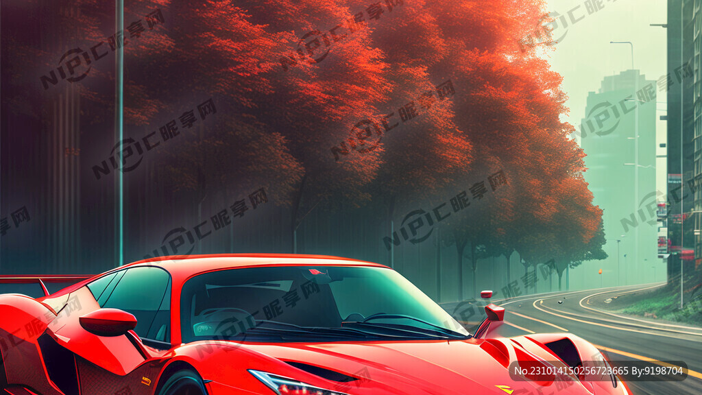 红色跑车 高速公路 赛博朋克