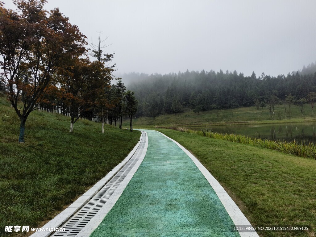 湖边彩色步道