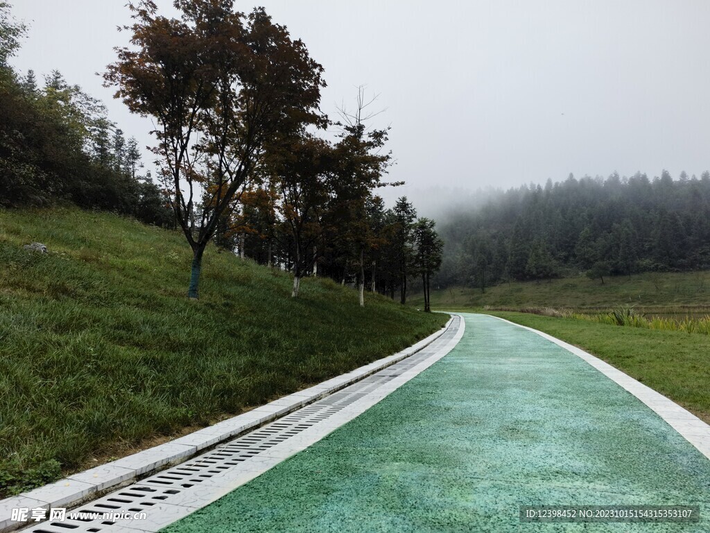 湖边彩色步道