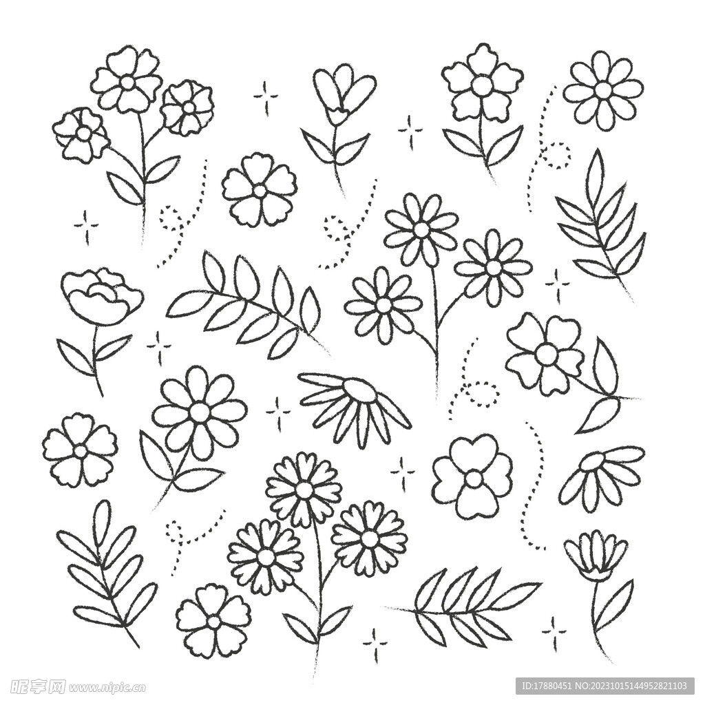 手绘涂鸦花朵元素