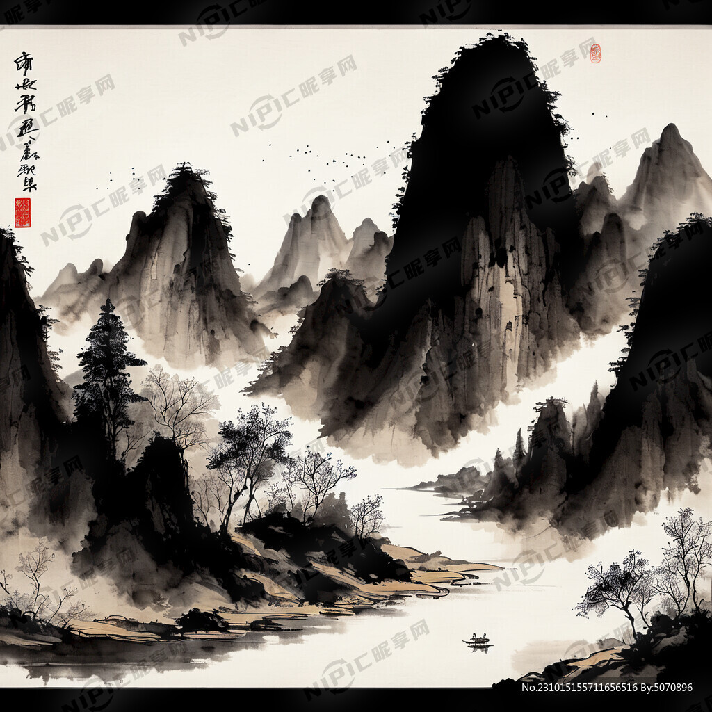 山谷 中国风 中国画 山水