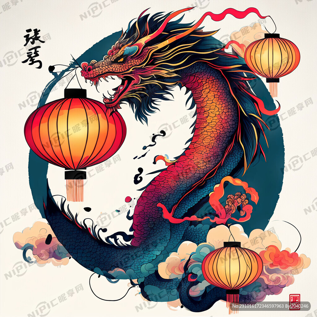 龙中国龙中国风喜庆卡通灯笼福字
