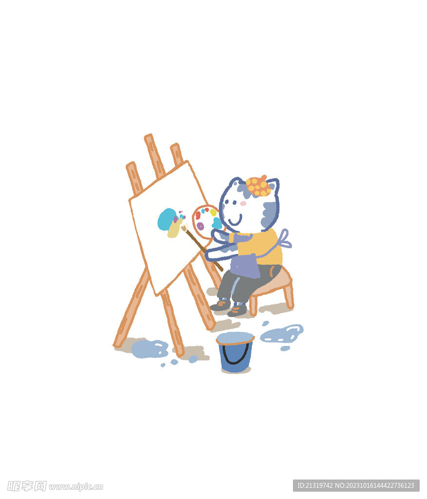 手绘小猫插画