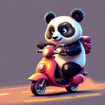 个性卡通熊猫骑踏板摩托