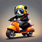 个性卡通熊猫戴头盔骑踏板摩托