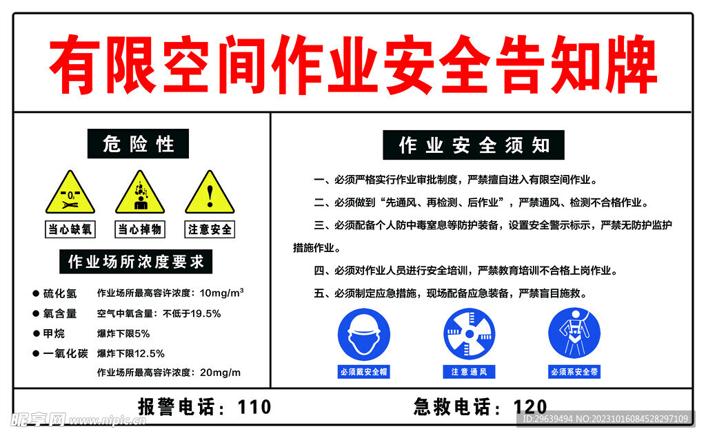 有限空间作业安全告知牌