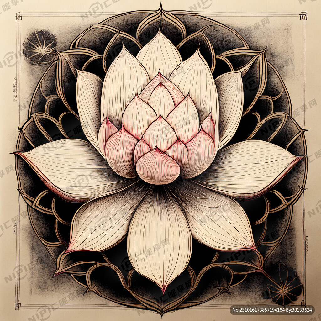 传统莲花 写实 线稿粗细变化