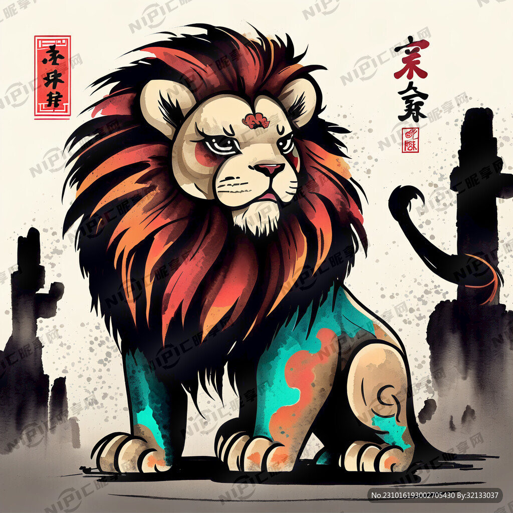 卡通石狮子 平面 俏皮 可爱