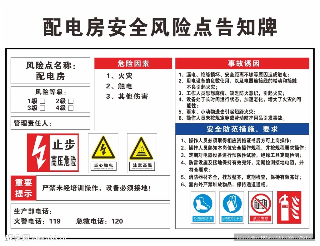 配电房安全风险点告知牌