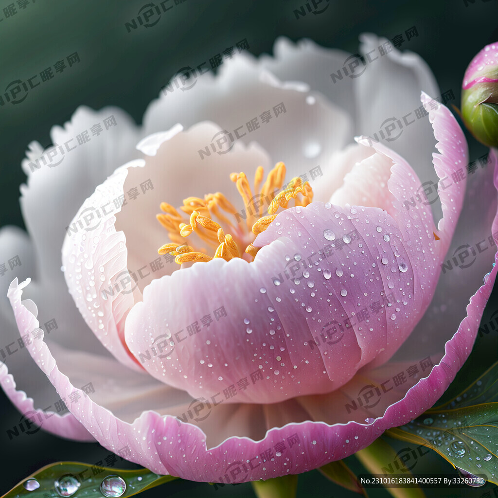 芍药花微距有露珠