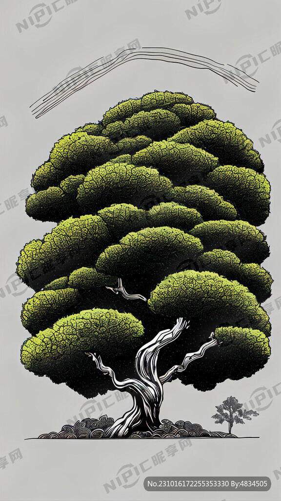 线描茶山茶叶祥云茶树