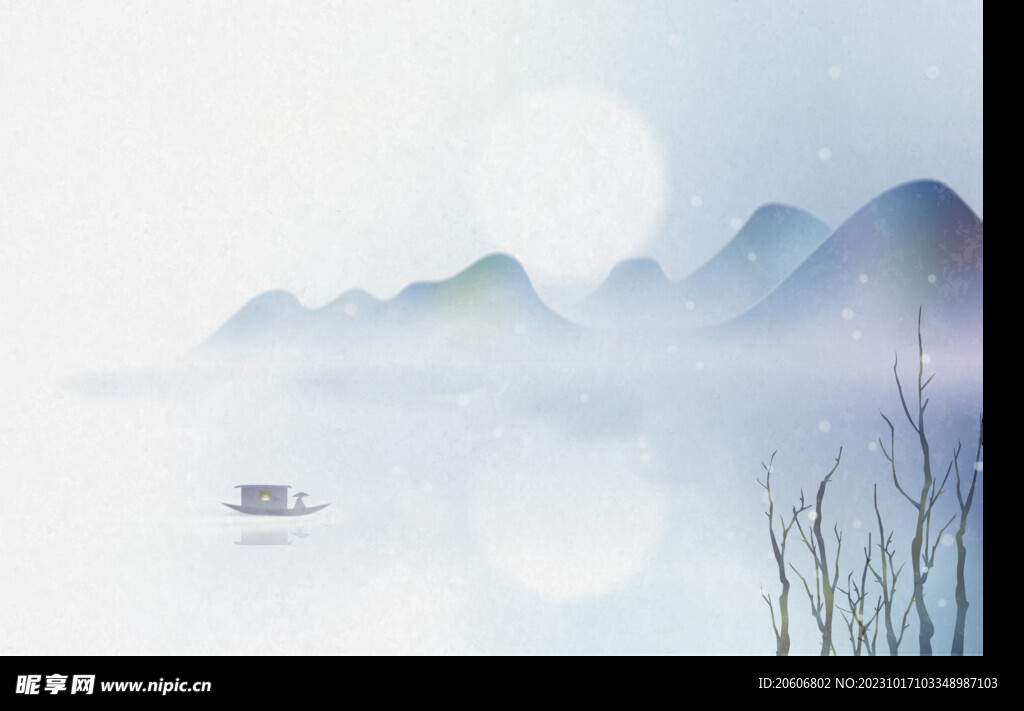 中国风水墨山水风景插画
