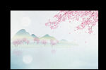 中国风水墨桃花山水插画