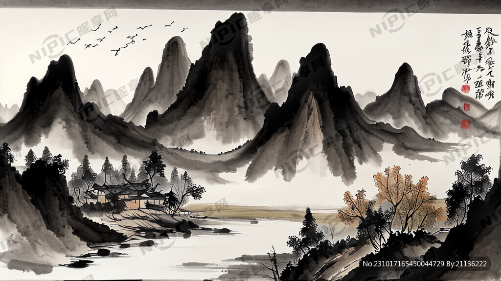 山谷 中国风 中国画 山水