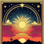 塔罗风格线条绘制的星星太阳月亮四方背景