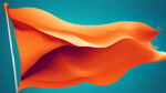 一面旗，橙色到青色渐变过渡，创意抽象