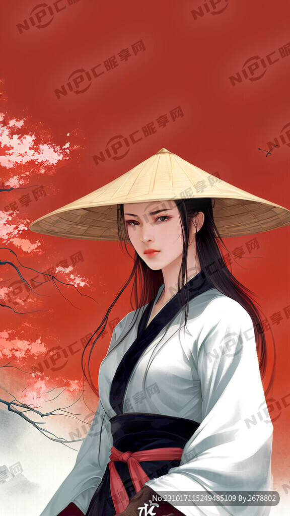 小说封面古风带斗笠的女子