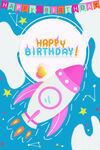 儿童生日快乐卡通火箭贺卡