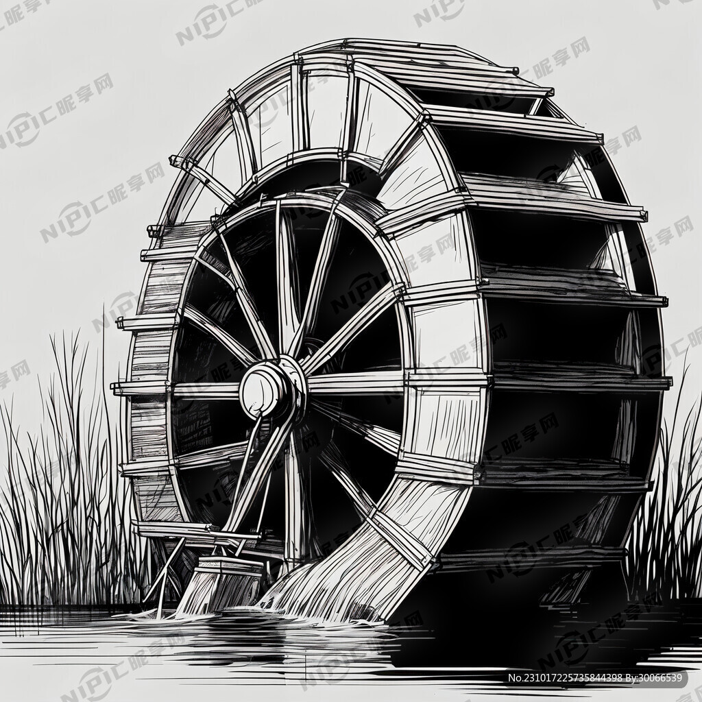 简笔画水车线条