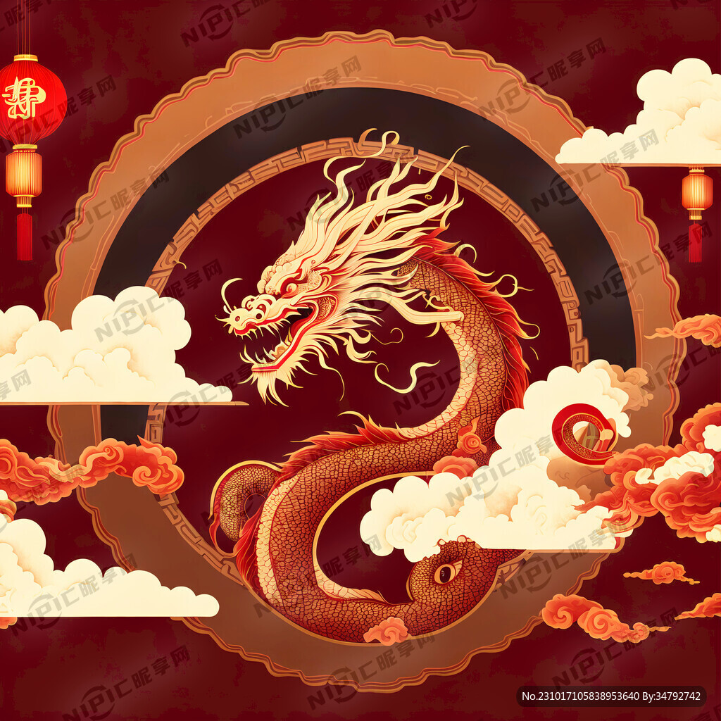 抽象棕红色背景底苏州建筑复古龙