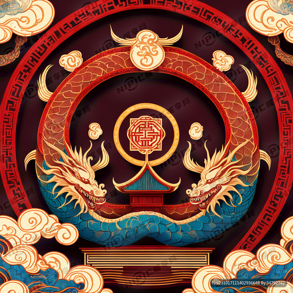 棕红色新中式建筑背景底复古抽象