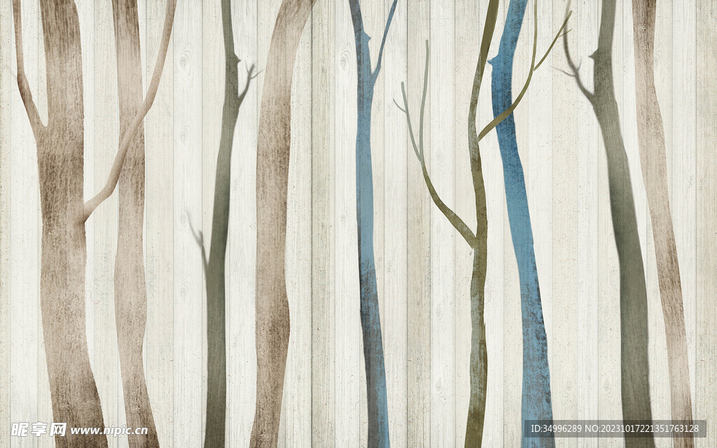 简约浅色森林抽象树干背景墙