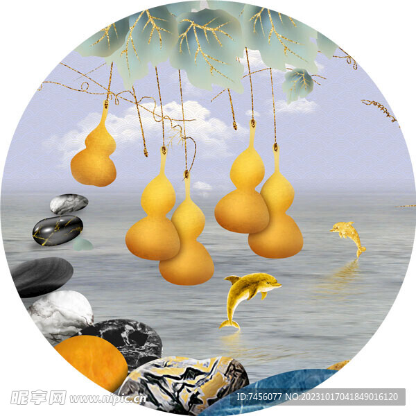 金色葫芦湖畔圆形挂画