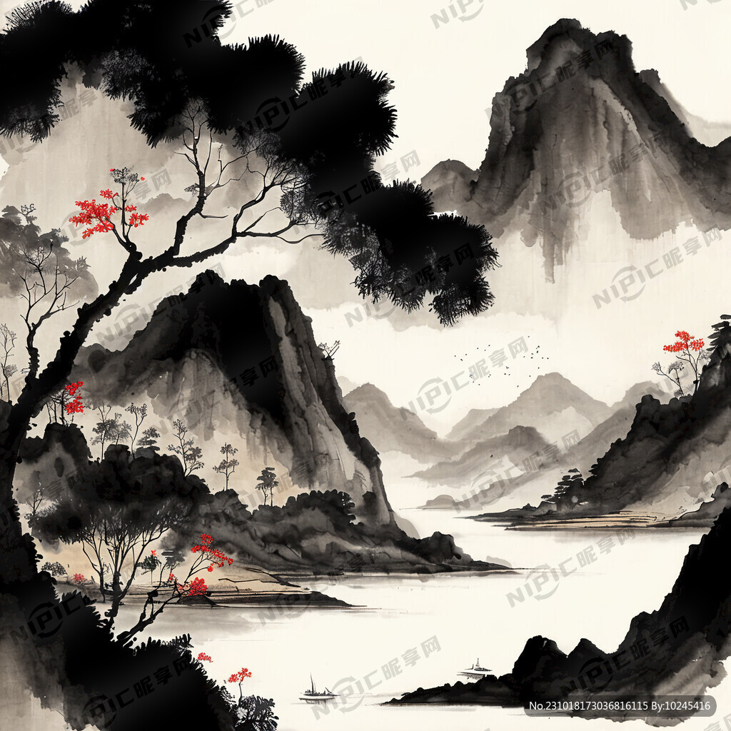 海南五指山 传统水墨国画 意境