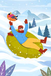 扁平滑雪玩耍的人插画